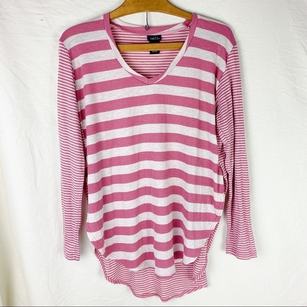 Rue 21 Pink Striped Long Sleeve Top